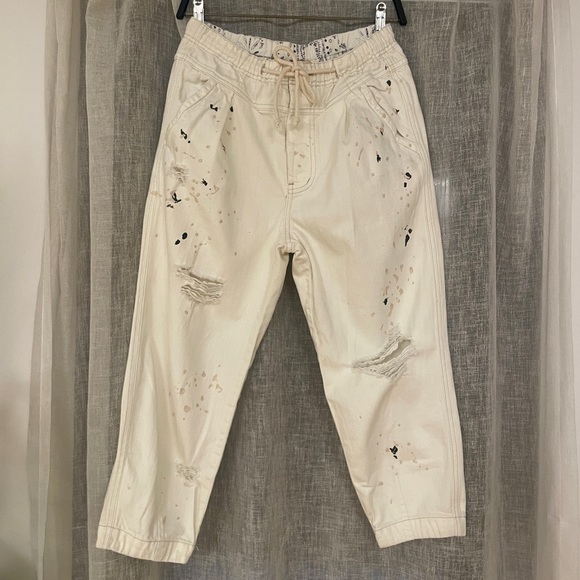 Free People Mixed Up Cotton Distressed Utility Jeans - Picture 6 of 12